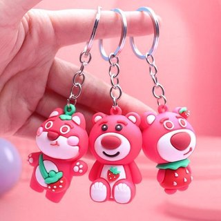 Móc Khoá Gấu Losto Dâu Hồng Xinh Xắn - Mẫu Mới, Móc Khoá Gấu Dâu