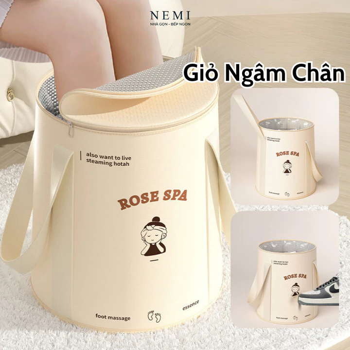 Giỏ Ngâm Chân, Xô Vải Ngân Chân Giữ Nhiệt Gấp Gọn (Có Thể Đựng Chứa Nước). Túi Ngâm Chân Di Động