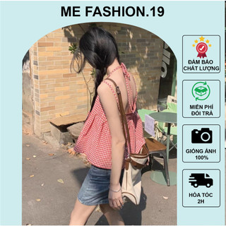 Áo hai dây caro đỏ babydoll dáng rộng phong cách Hàn Quốc - me fashion