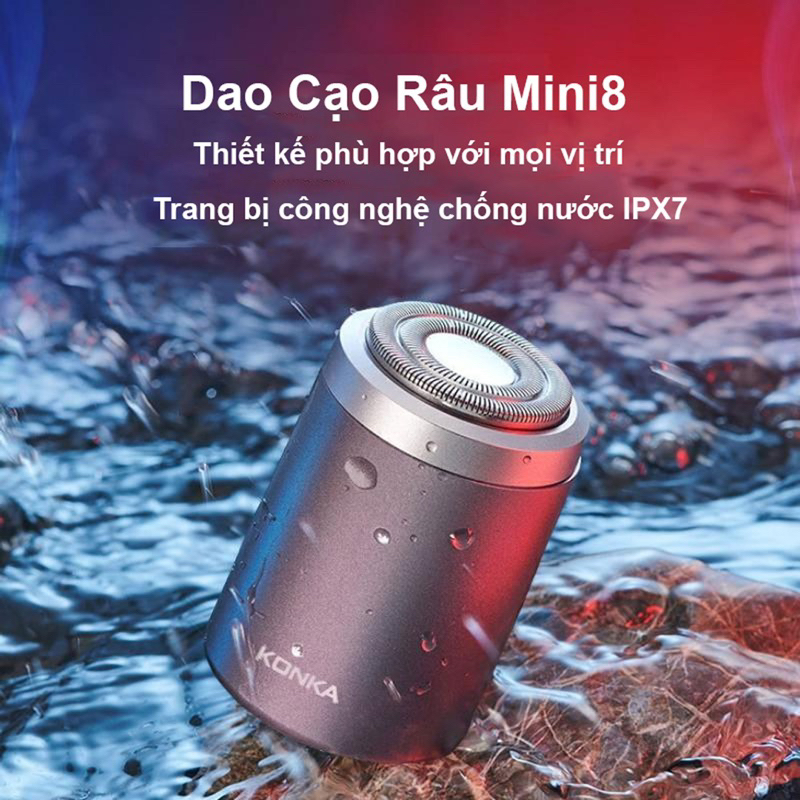 Máy Cạo Râu KONKA Mini8 Êm Nhẹ Chống Nước IPX7, Dao 15 Lưỡi, Cổng Sạc ...