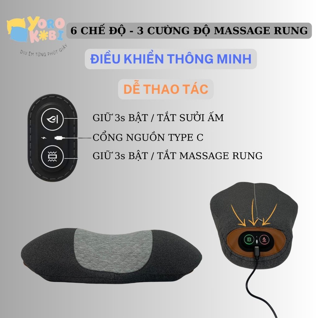 Gối massage cổ vai gáy Yorokobi với 2 chế độ massage, trườm nóng, giảm đau mỏi cổ vai gáy