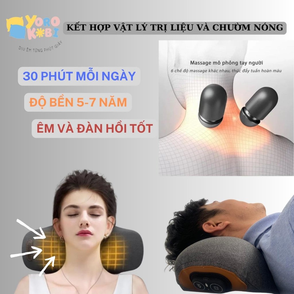 Gối massage cổ vai gáy Yorokobi với 2 chế độ massage, trườm nóng, giảm đau mỏi cổ vai gáy