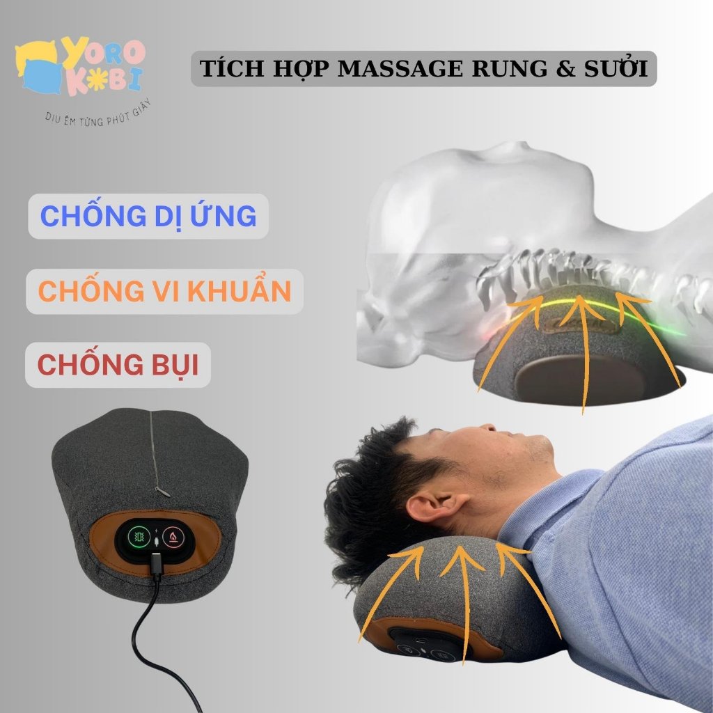Gối massage cổ vai gáy Yorokobi với 2 chế độ massage, trườm nóng, giảm đau mỏi cổ vai gáy