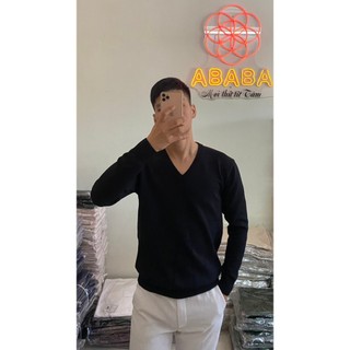 Áo len nam cổ tim màu Đen dáng Thụng Len dệt kim Mềm mịn Dày dặn ABABA tim-m9-đen