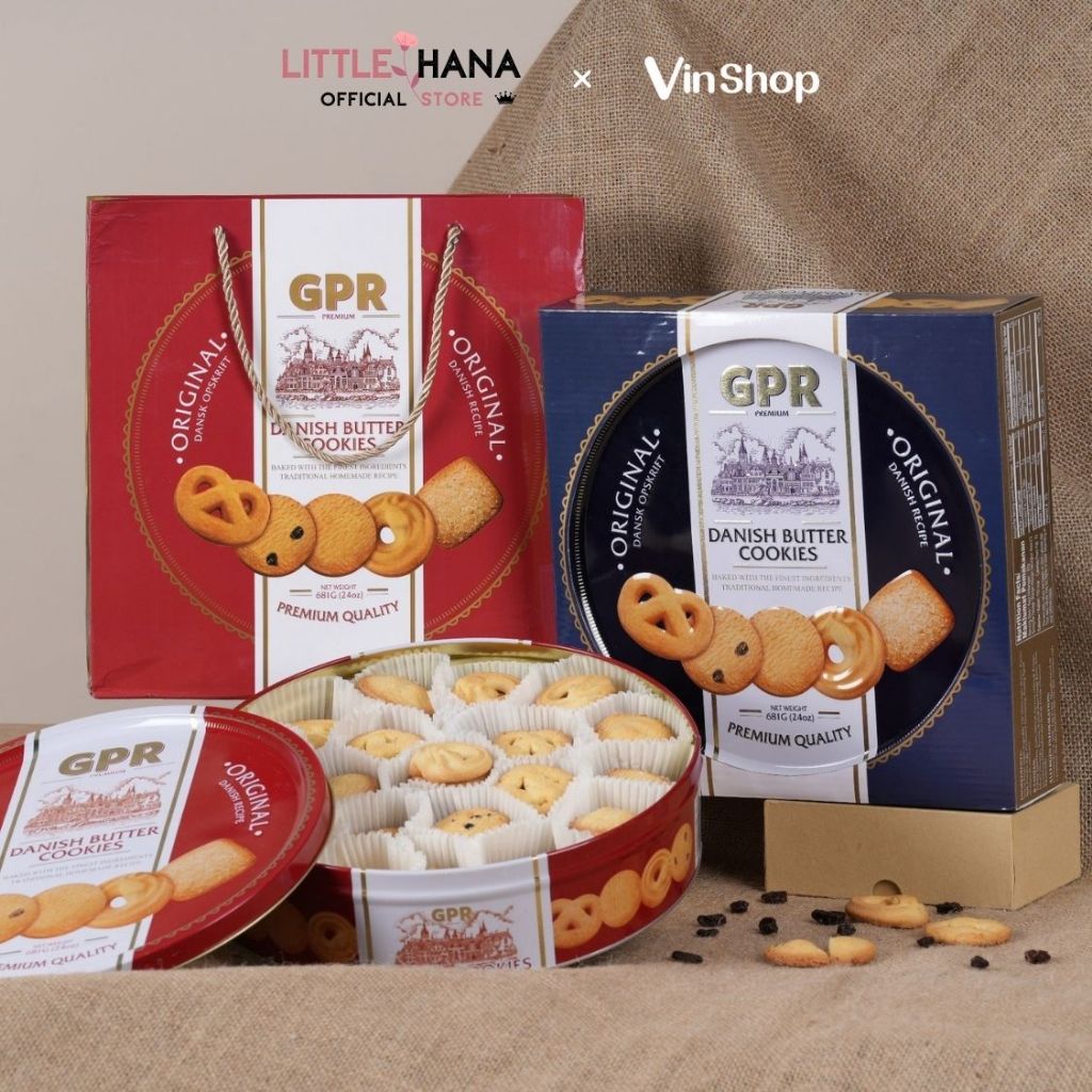 Bánh Quy Bơ Cao Cấp Danish Butter Cookies GPR Hộp Thiếc 681G Màu Xanh