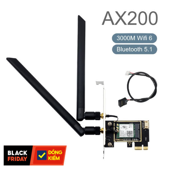 Intel AX200, M.2 to PCIE, bộ thu sóng wifi 2.4G và 5G, chuẩn Wifi 6 ...