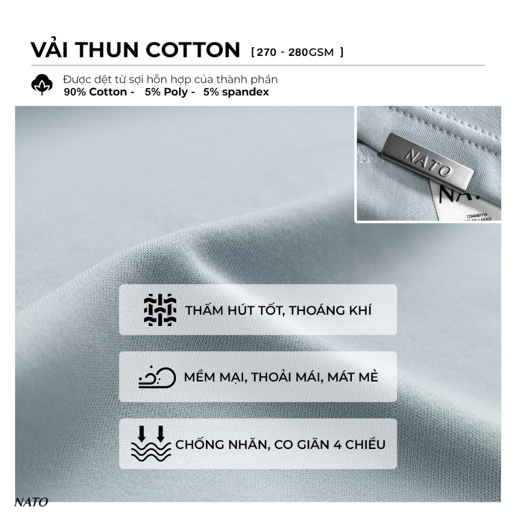 Áo Phông Rộng Tay Lỡ Nato Tee Màu Trơn Cổ Tròn Oversize Nam Nữ Vải Thun Cotton Cao Cấp 280Gsm | BigBuy360 - bigbuy360.vn