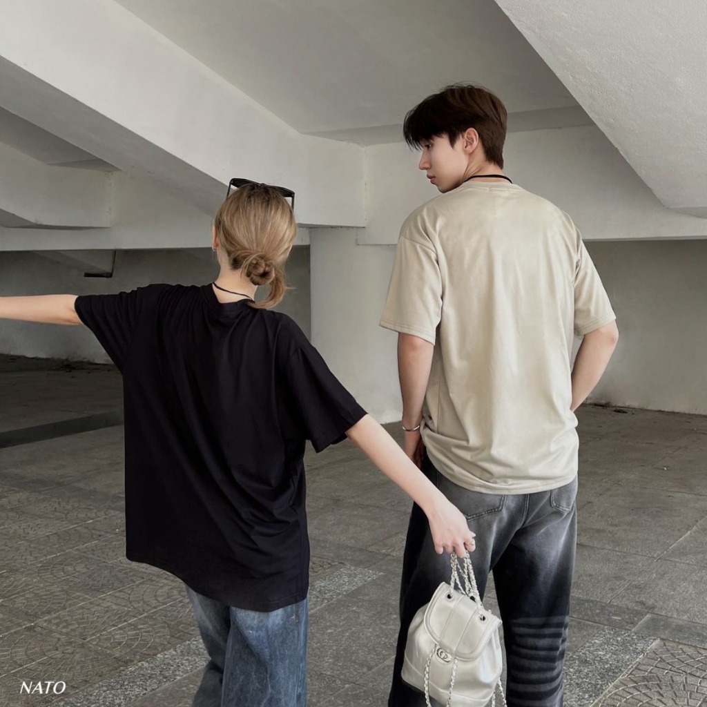 Áo Phông Rộng Tay Lỡ Nato Tee Màu Trơn Cổ Tròn Oversize Nam Nữ Vải Thun Cotton Cao Cấp 280Gsm | BigBuy360 - bigbuy360.vn