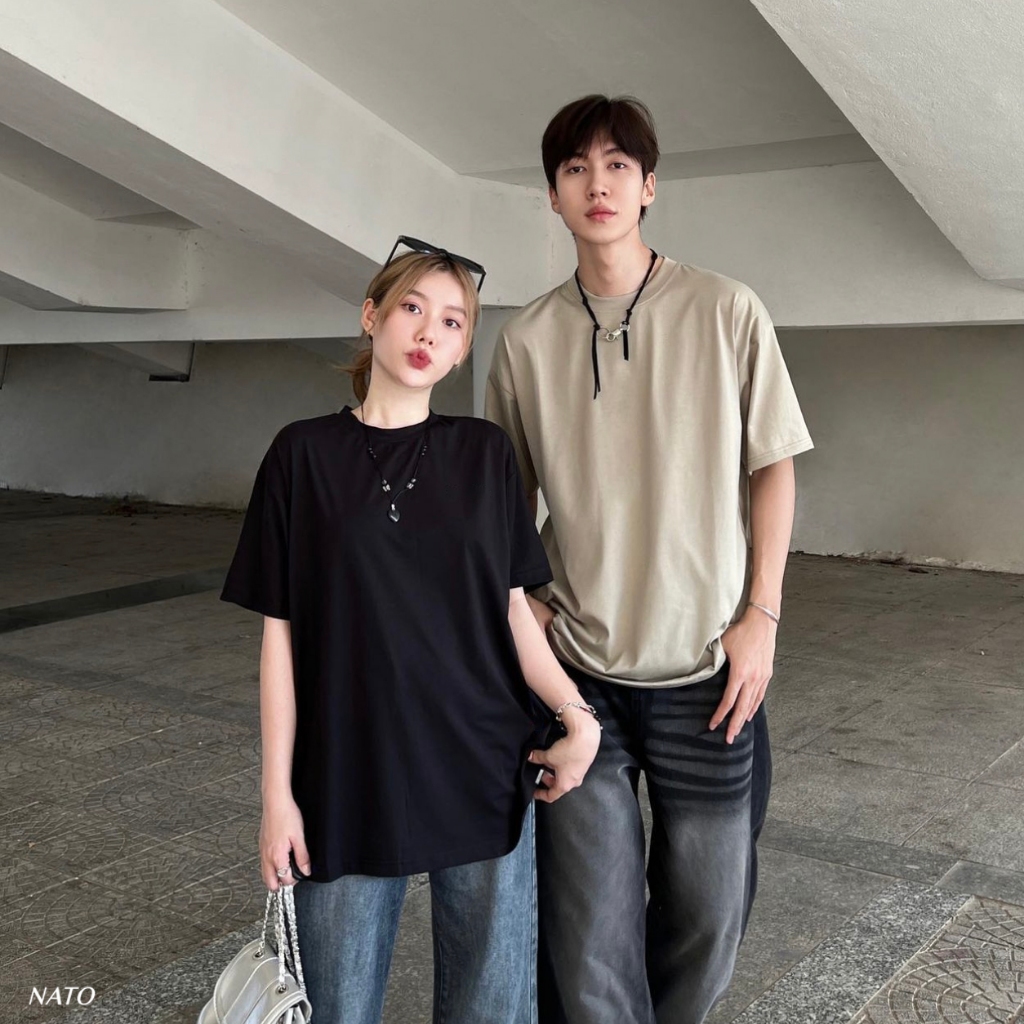 Áo Phông Rộng Tay Lỡ Nato Tee Màu Trơn Cổ Tròn Oversize Nam Nữ Vải Thun Cotton Cao Cấp 280Gsm | BigBuy360 - bigbuy360.vn