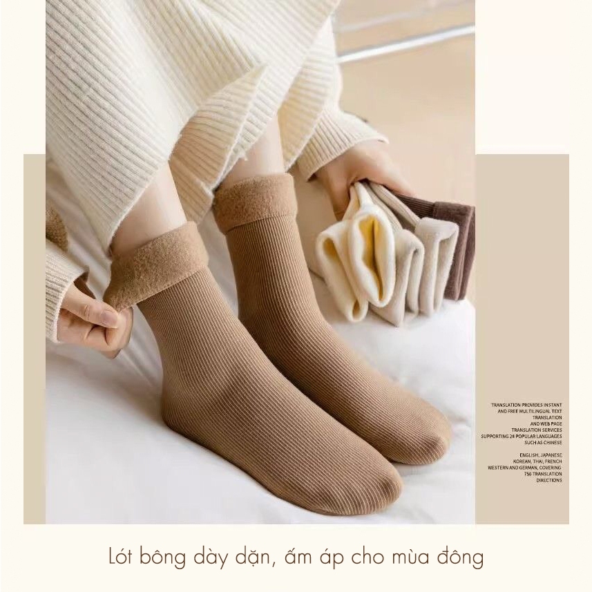 Tất vớ nam nữ vintage tone màu trung tính dễ phối đồ, chất liệu cotton lót nỉ bông ấm áp - Ekiu Shop