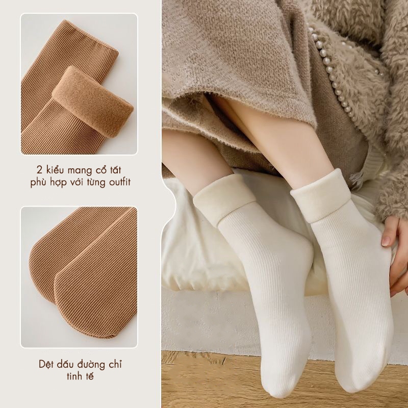 Tất vớ nam nữ vintage tone màu trung tính dễ phối đồ, chất liệu cotton lót nỉ bông ấm áp - Ekiu Shop
