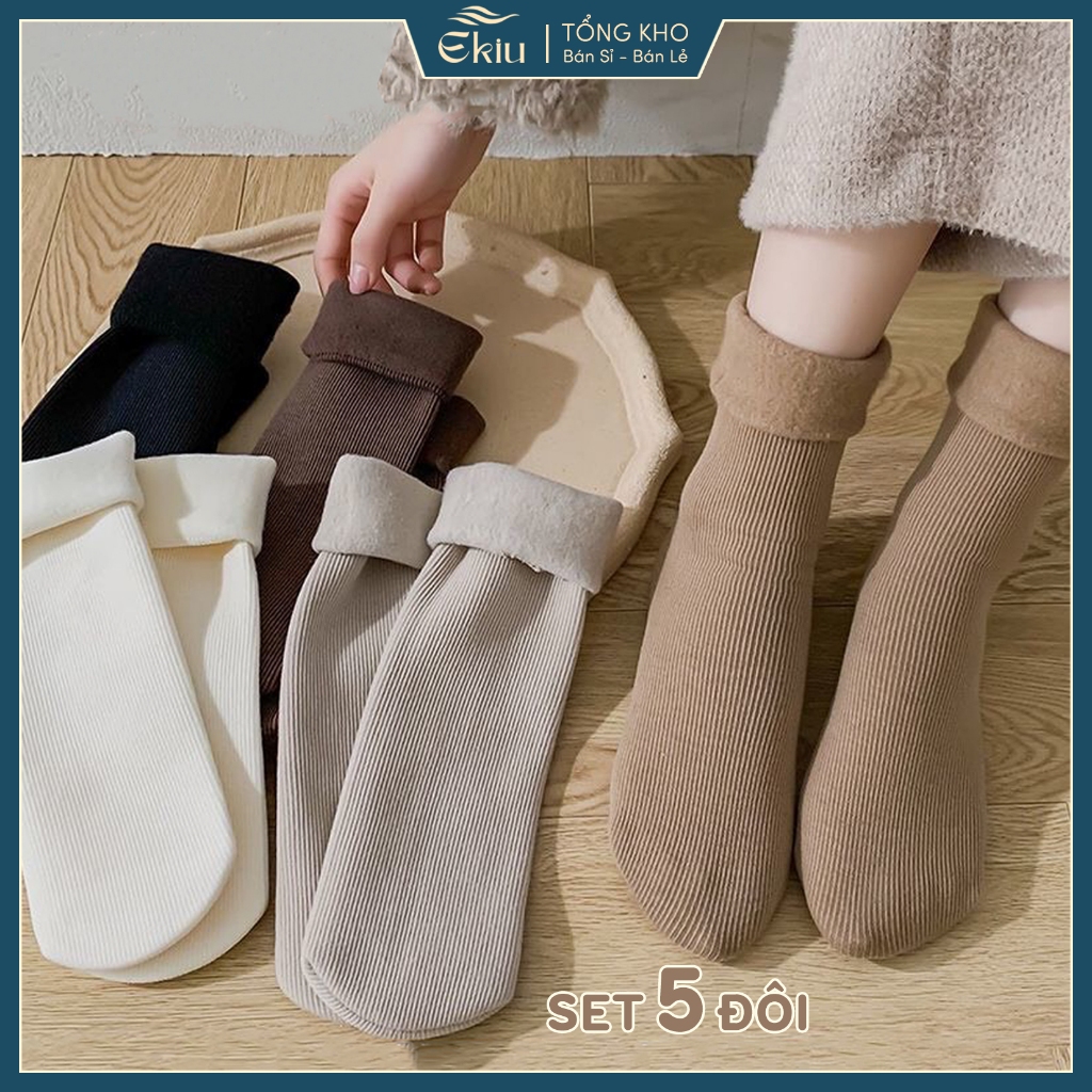 Tất vớ nam nữ vintage tone màu trung tính dễ phối đồ, chất liệu cotton lót nỉ bông ấm áp - Ekiu Shop