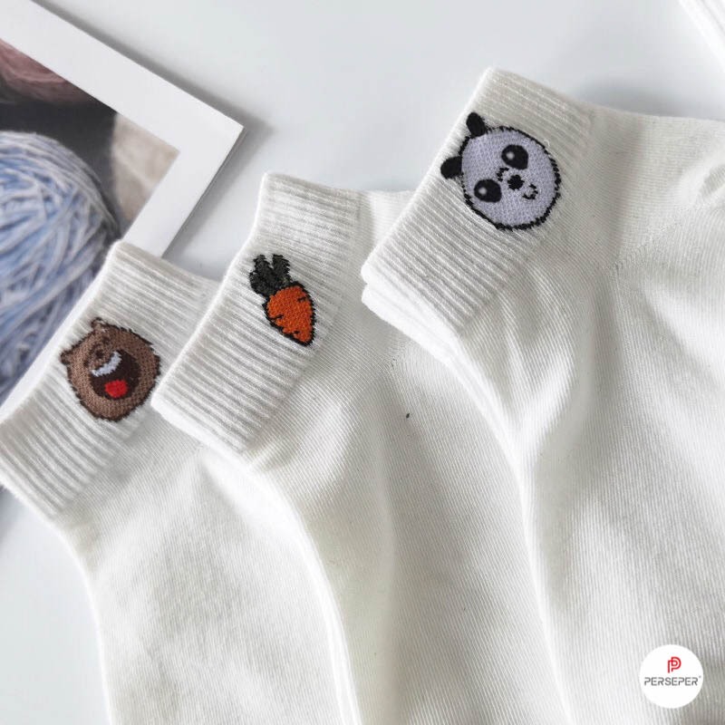 Tất vớ nữ cổ ngắn họa tiết thú đáng yêu thêu chắc chắn, chất liệu cotton co giãn thoáng khí - Ekiu Shop