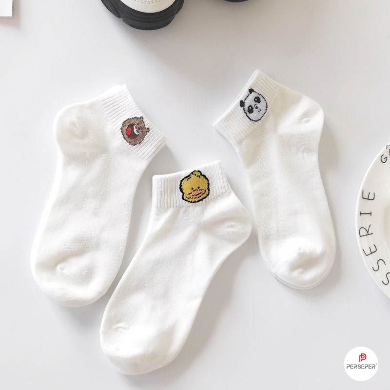 Tất vớ nữ cổ ngắn họa tiết thú đáng yêu thêu chắc chắn, chất liệu cotton co giãn thoáng khí - Ekiu Shop