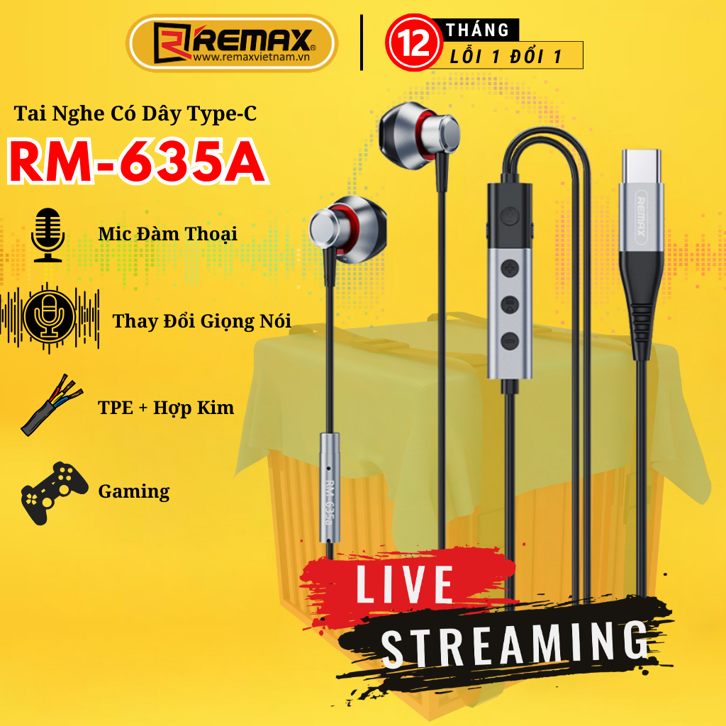 Tai nghe có dây chân Type C Remax RM-635a Giả giọng nói , thu âm cực ...