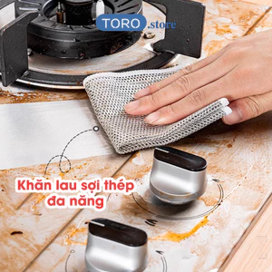Khăn lưới dùng lau chén dĩa chất liệu sợi kim loại chống bám dầu tiện dụng trong nhà bếp
