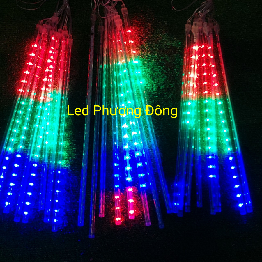Bộ Đèn LED Sao băng Trang trí Ngoài trời 8 ống - 45cm - AC 220V kín nước CHẠY ĐUỔI 3 MÀU