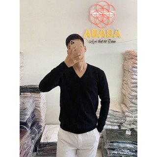 Áo len nam cổ tim màu Đen dáng Thụng Len dệt kim Mềm mịn Dày dặn ABABA tim-m9-đen