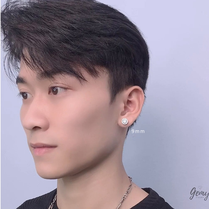 Khuyên tai nam bạc 925 thanh thẳng Henry đính đá nhiều size unisex (1 chiếc) | GEMY SILVER KN100