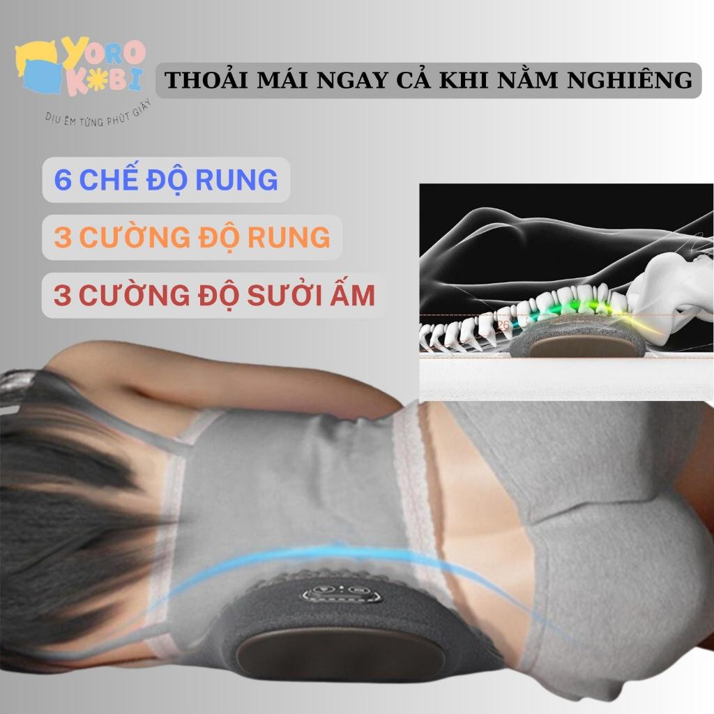 Gối kê lưng massage chườm nóng YOROKOBI, giúp giảm đau lưng thoát vị đĩa đệm, cao su non nguyên khối