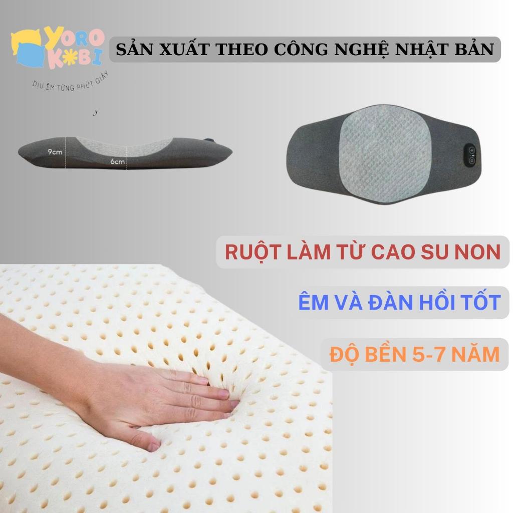 Gối kê lưng massage chườm nóng YOROKOBI, giúp giảm đau lưng thoát vị đĩa đệm, cao su non nguyên khối