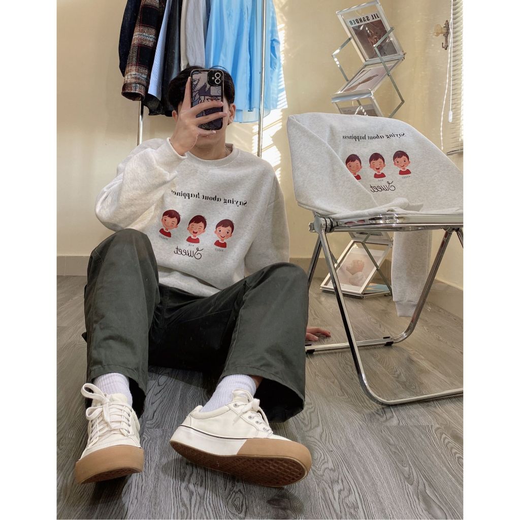 Áo Sweater nỉ bông Sweet basic nam nữ form rộng | Shopee Việt Nam