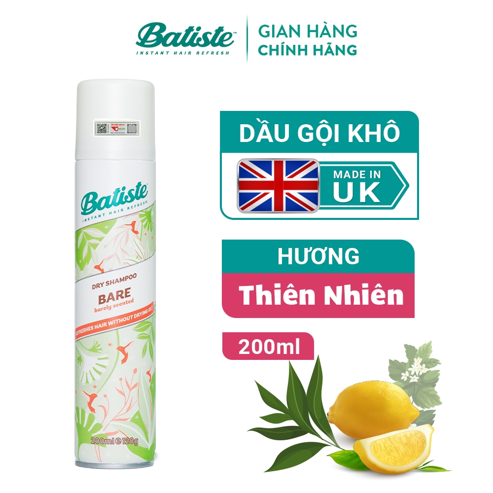 Ảnh Dầu Gội Khô Batiste Hương Hoa Thiên Nhiên Dịu Nhẹ - Batiste Dry Shampoo Natural & light Bare 200ml 2
