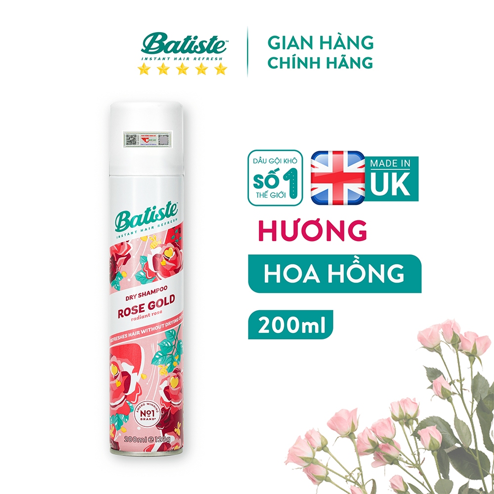 Ảnh Dầu Gội Khô Batiste Hương Hoa Hồng - Batiste Dry Shampoo Rose Gold Radiant Rose 200ml 2