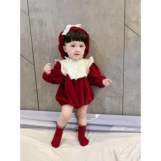 𝐀𝐩𝐫𝐢𝐥 𝐛𝐞́𝐛𝐞́ - SET bodychip kèm mũ đỏ đô mặc tết Noel Giáng sinh chất nhung mùa đông cho bé gái