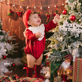 𝐀𝐩𝐫𝐢𝐥 𝐛𝐞́𝐛𝐞́ - SET bodychip kèm mũ đỏ đô mặc tết Noel Giáng sinh chất nhung mùa đông cho bé gái