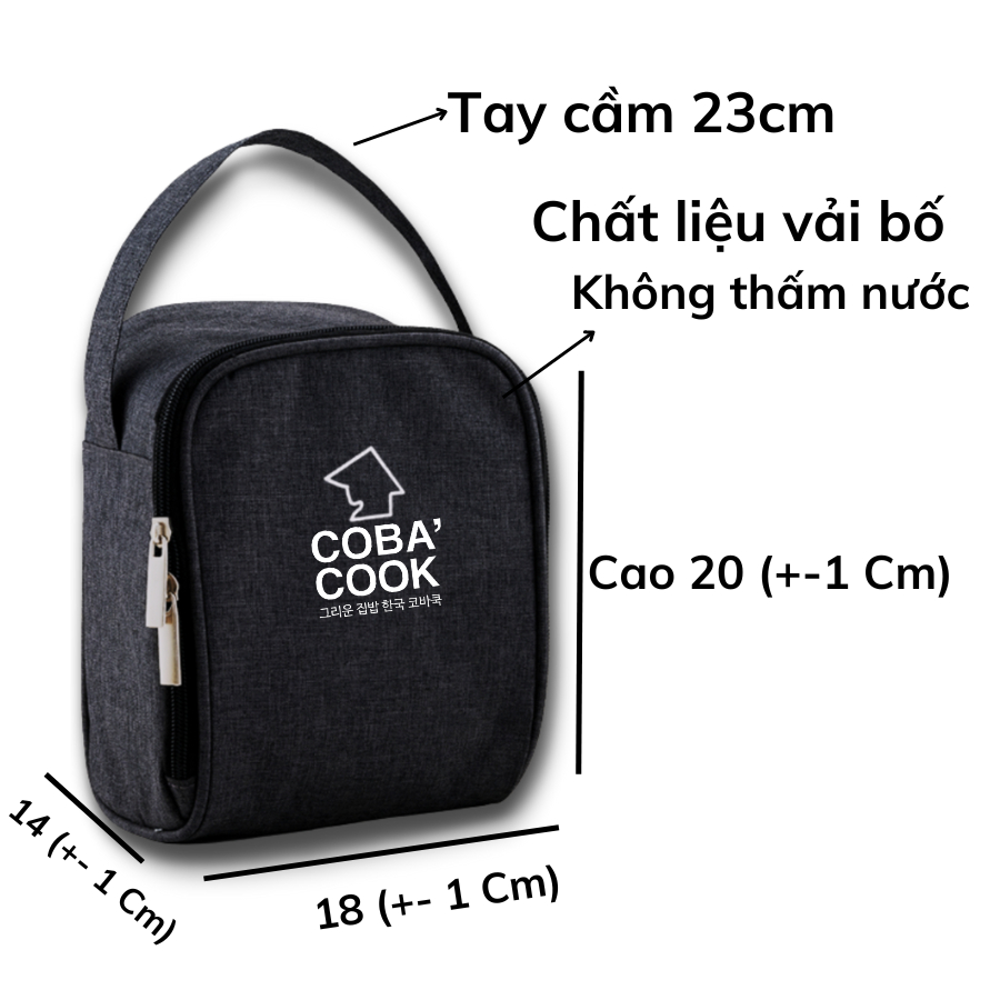 Ảnh Túi đựng hộp cơm hình vuông logo COBA'COOK- Giấy bạc giữ nhiệt và 2 khóa kéo tiện dụng-CBS 2