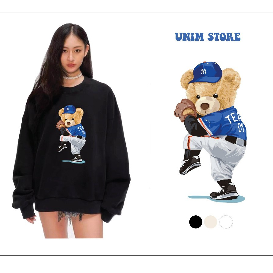 Áo Sweater Gấu Bóng Chày Vải Nỉ Chân Cua Cao Cấp Nhiều Màu From Unisex Unim Store - SW12