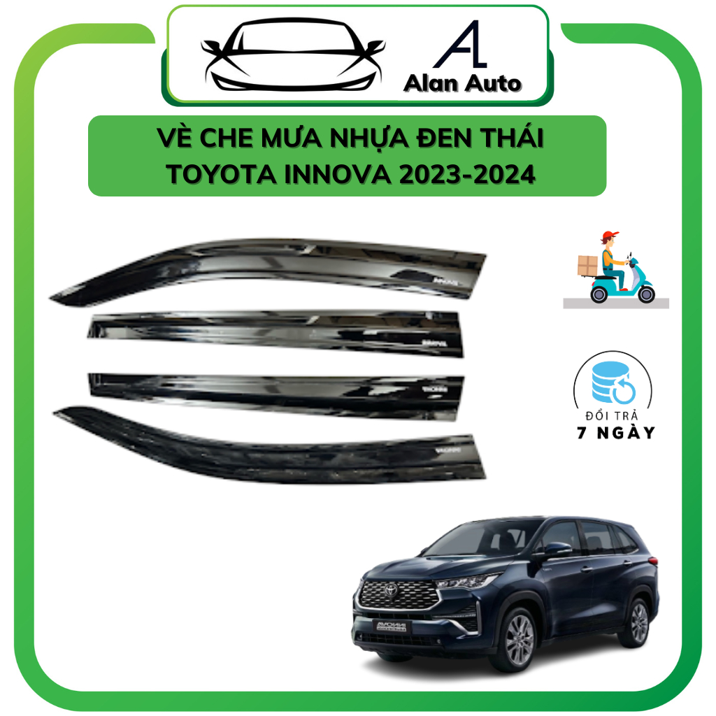 Vè che mưa xe Toyota Innova Cross 2024, Bộ vè mưa Chất liệu NHỰA ĐEN  ABS Thái Lan.
