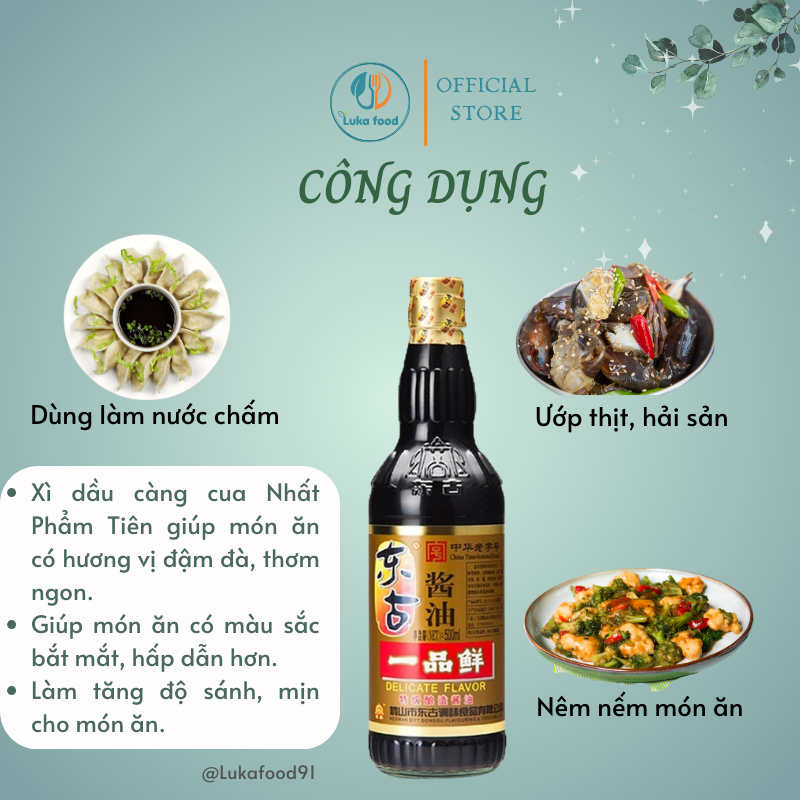 Xì Dầu Càng Cua Nhất Phẩm Tiên 500ml - Nước Tương Thượng Hạng, Đậm Đà, Chấm Là Mê, Hàng Nội Địa Trung Cao Cấp Luka Food