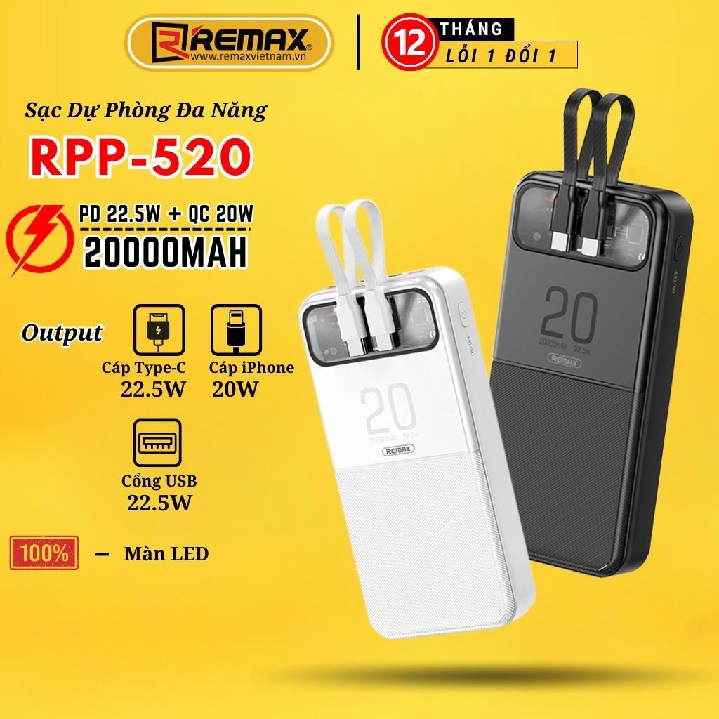 Pin sạc dự phòng kèm cáp 20000mAh Remax RPP-620 tích hợp 2 dây sạc Type ...