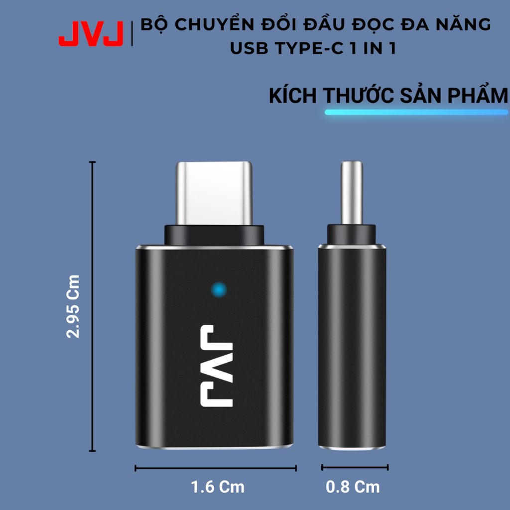 Ảnh Bộ Chuyển Đổi Đầu Đọc Đa Năng JVJ USB Type-C HUB C1, Cổng USB TYPE C 1in1, Đầu Chuyển Đổi Cho Điện Thoại Laptop BH 2 Năm 2