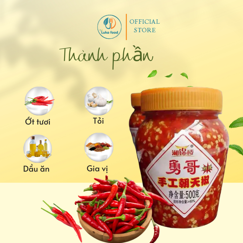 Ớt Chưng Hồ Nam Hũ Lớn 500g - Sa Tế Tỏi Ớt Thơm Cay, Chấm Đồ Luộc Siêu Cuốn Chuẩn Vị Trung Luka Food