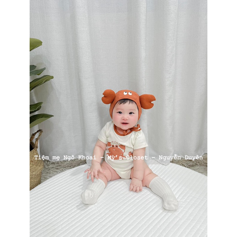 [MD53] ❤️Body chip dài tay kèm mũ con cua siêu đáng yêu cho bé NGÔ KHOAI MỲ