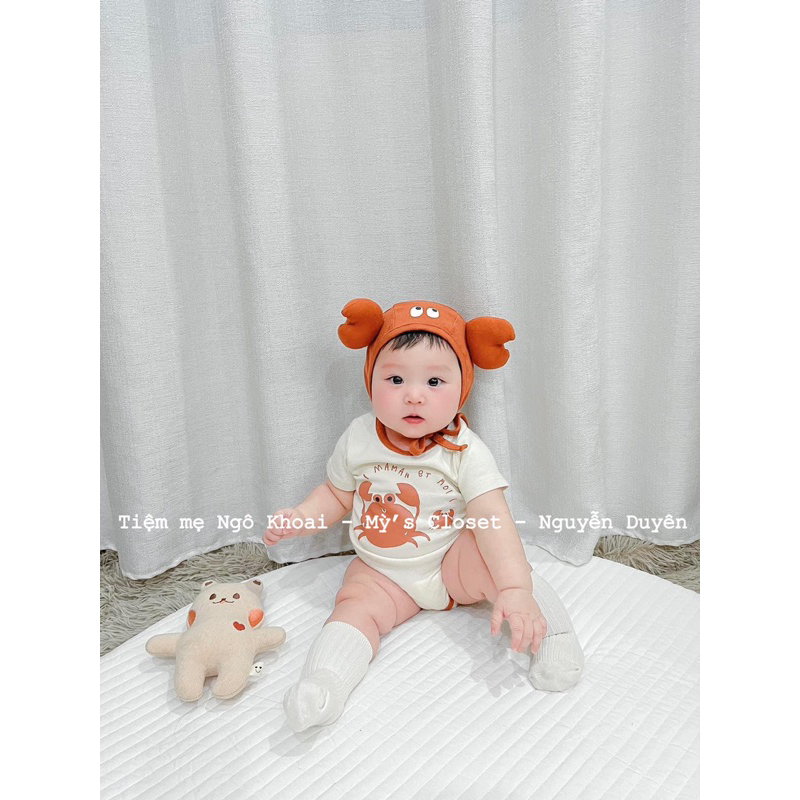 [MD53] ❤️Body chip dài tay kèm mũ con cua siêu đáng yêu cho bé NGÔ KHOAI MỲ