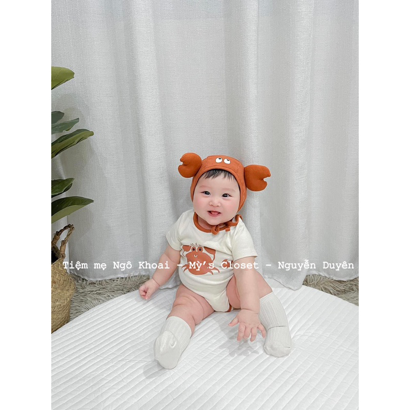 [MD53] ❤️Body chip dài tay kèm mũ con cua siêu đáng yêu cho bé NGÔ KHOAI MỲ