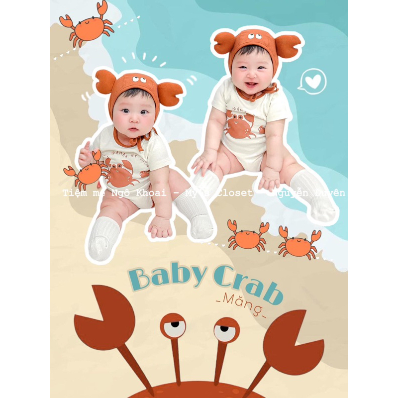 [MD53] ❤️Body chip dài tay kèm mũ con cua siêu đáng yêu cho bé NGÔ KHOAI MỲ