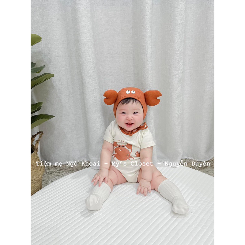 [MD53] ❤️Body chip dài tay kèm mũ con cua siêu đáng yêu cho bé NGÔ KHOAI MỲ