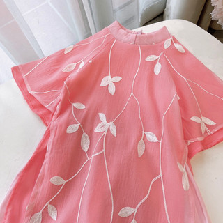 Áo dài Tết thêu hoa cho bé gái 1-8 tuổi (9-33kg) N0040 (Y hình như ảnh, video)