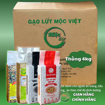 Thùng 4kg gạo lứt hữu cơ, gạo lứt cho người ăn kiêng Mộc Việt
