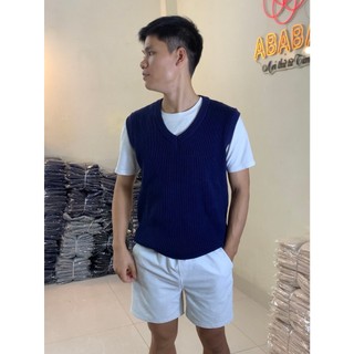 Gile len nam cổ V màu xanh Than size 55 - 95kg Len cao cấp Dáng thụng rộng ABABA gile-tim-than
