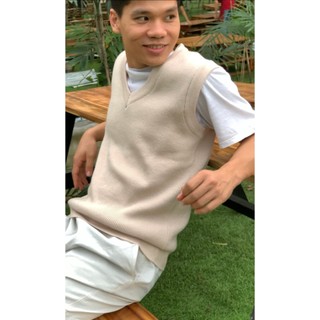 Áo len nam Gile ABABA cổ V dáng Rộng màu Kem be Size L 55 -95kg Dáng Regular Fit gile-tim-be