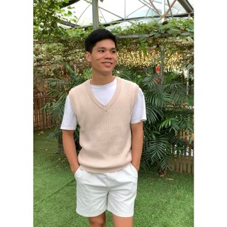 Áo len nam Gile ABABA cổ V dáng Rộng màu Kem be Size L 55 -95kg Dáng Regular Fit gile-tim-be