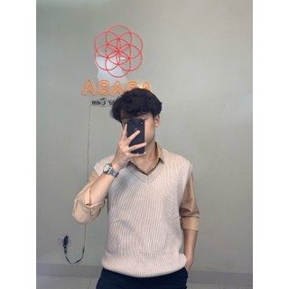 Áo len nam Gile ABABA cổ V dáng Rộng màu Kem be Size L 55 -95kg Dáng Regular Fit gile-tim-be