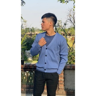 Áo khoác len nam Cardigan Hàn Quốc màu Xanh len cao cấp dày mềm mịn ABABA cardigan-xanh