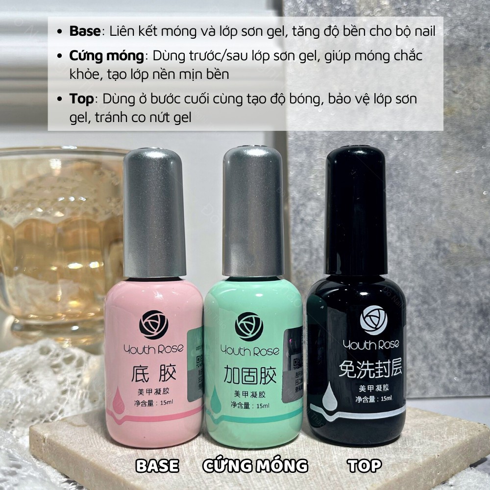 (Hàng loại 1) Base top hoa hồng chính hãng, sơn liên kết móng 15ml